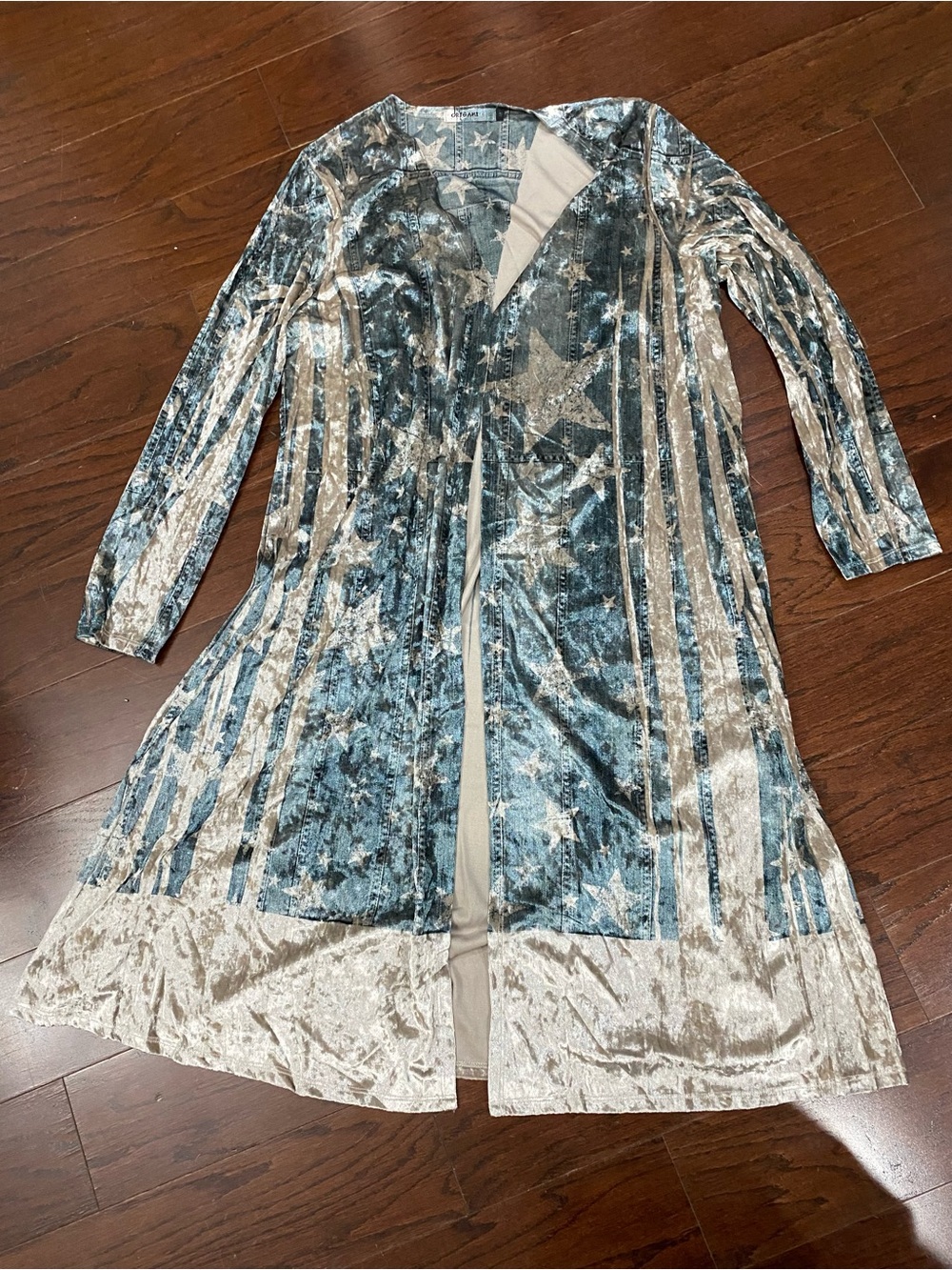 Origami By Vivien Boho Festival Concert Duster Kimono M Velvet Stars Flag